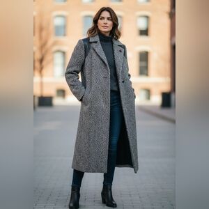 Vintage Luba Paris British Style Herring Bone  Black &White Winter Coat